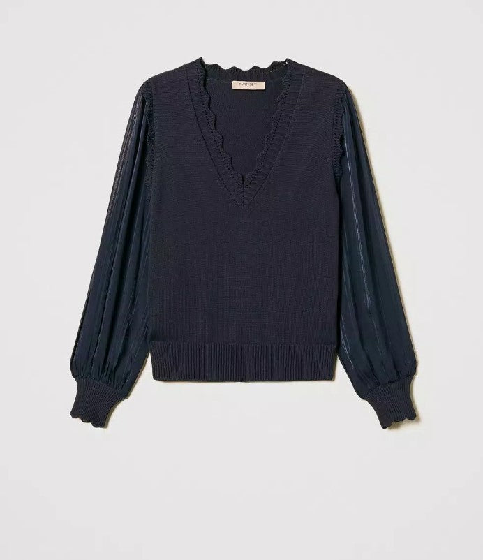 Jumper with creponne sleeves - Twinset 251TP3162
