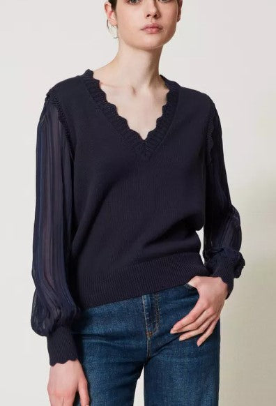 Jumper with creponne sleeves - Twinset 251TP3162