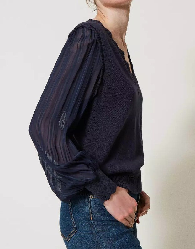 Jumper with creponne sleeves - Twinset 251TP3162
