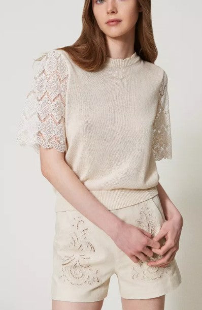 knitted top with jacquard sleeves Twinset 251TP3341