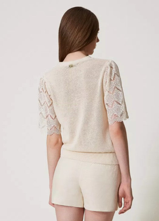 knitted top with jacquard sleeves Twinset 251TP3341