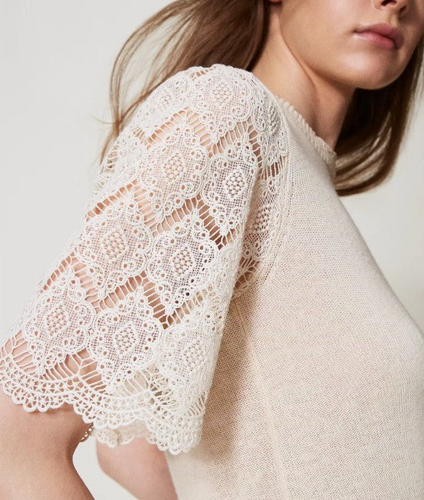 knitted top with jacquard sleeves Twinset 251TP3341