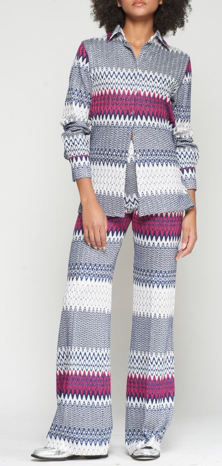 Venus navy-silver jacquard trousers - Vilagallo
