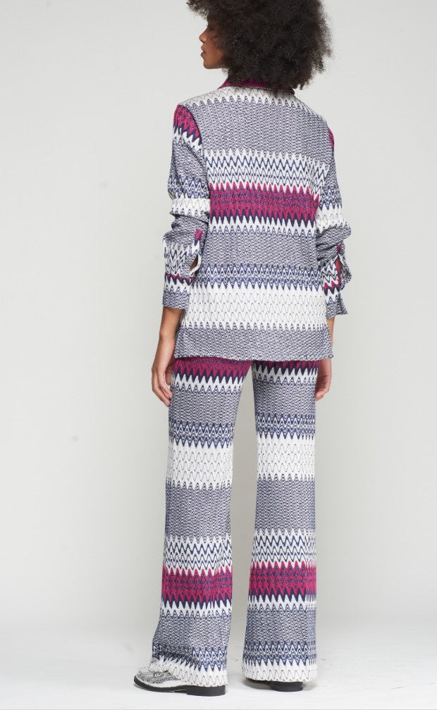 Venus navy-silver jacquard trousers - Vilagallo