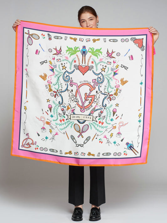 Scarf in silk, crest print - Vilagallo -